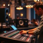 Garso aparatūros paruošimas renginiui, technikas reguliuoja įrangą